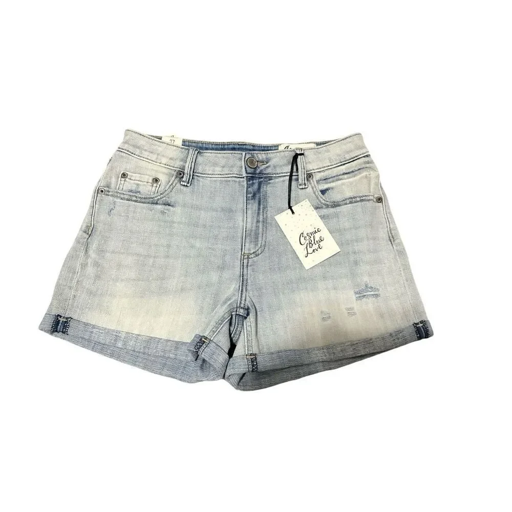 Cosmic Blue Love Distressed Cuffed Jean Short in Riptide Size 27